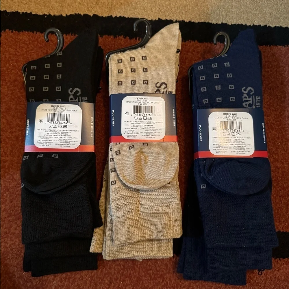 3 Chaps Classic Dress Diamond Crew Socks 3-Pair Pack Black, Blue, & Tan